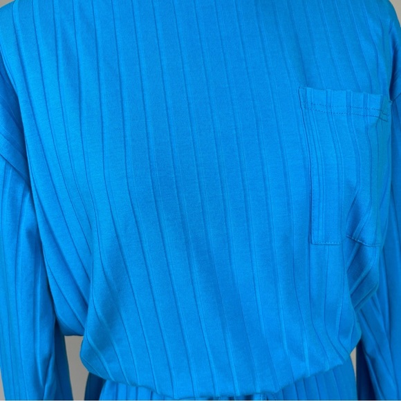 RIBBED LONG SLEEVE ROMPER MEDIUM IN BLUE DRAWSTRING WAIST KEYHOLE BACK M7J753 - Picture 14 of 16